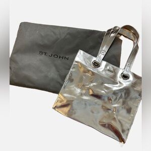 NEW St. John Metallic Silver Tote Bag w/ Dust Bag | Luxe Minimalist Designer